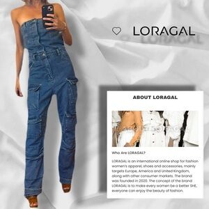 LORAGAL Denim Corset Sleeveless Cargo Jumpsuit Size M